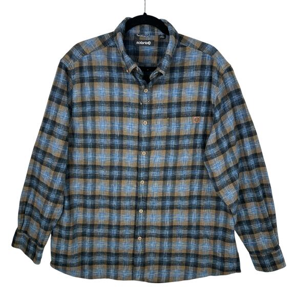 Solaris Mens Shirt XL Flannel Button Plaid Outdoors Gorpcore Camping Hiking LS - Picture 1 of 11